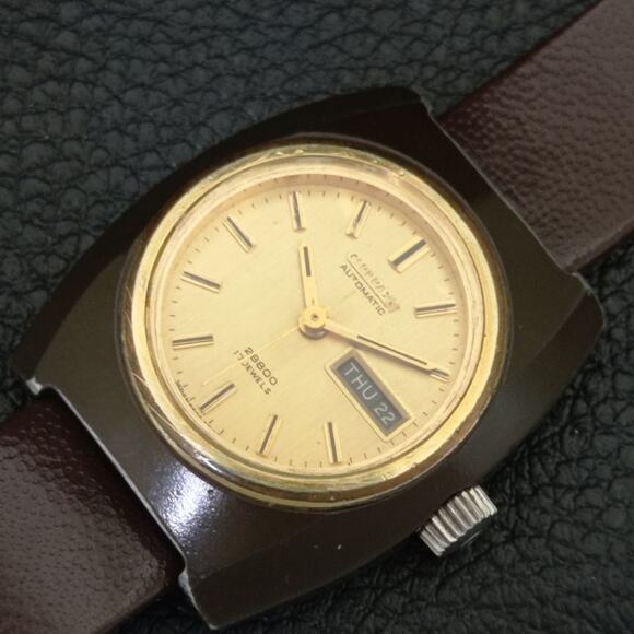 Vintage 1980 Citizen Automatic Womans Black Watch W/daydate & Gold accents main image 5